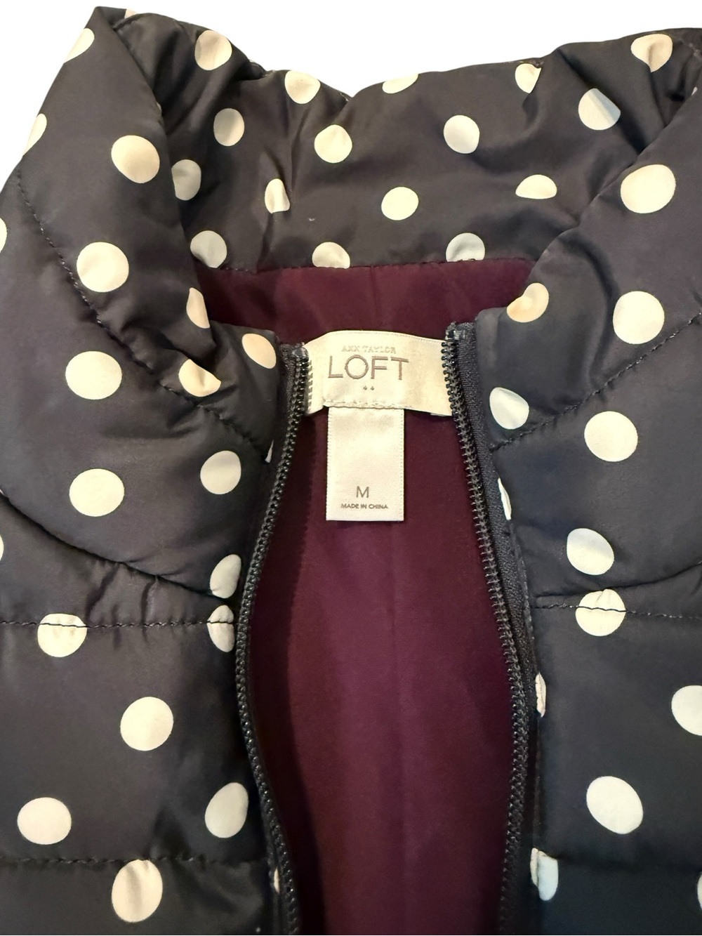 LOFT Black Polka Dot Quilted Vest - Picture 3 of 4